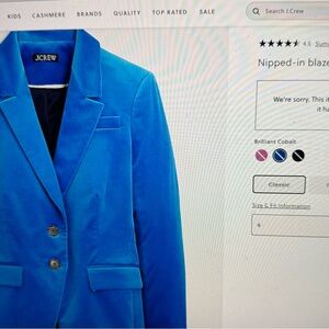 J. Crew Brilliant Cobalt Women’s Blazer/Suit Size 6